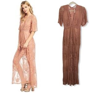 Haute Monde Blush Pink Formal Lace Maxi Romper